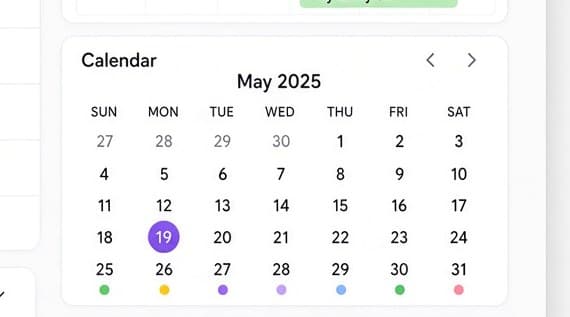 May calendar with the 19th marked in purple.