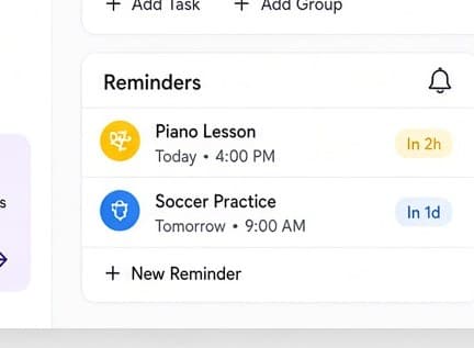 Reminders for piano today and soccer tomorrow.